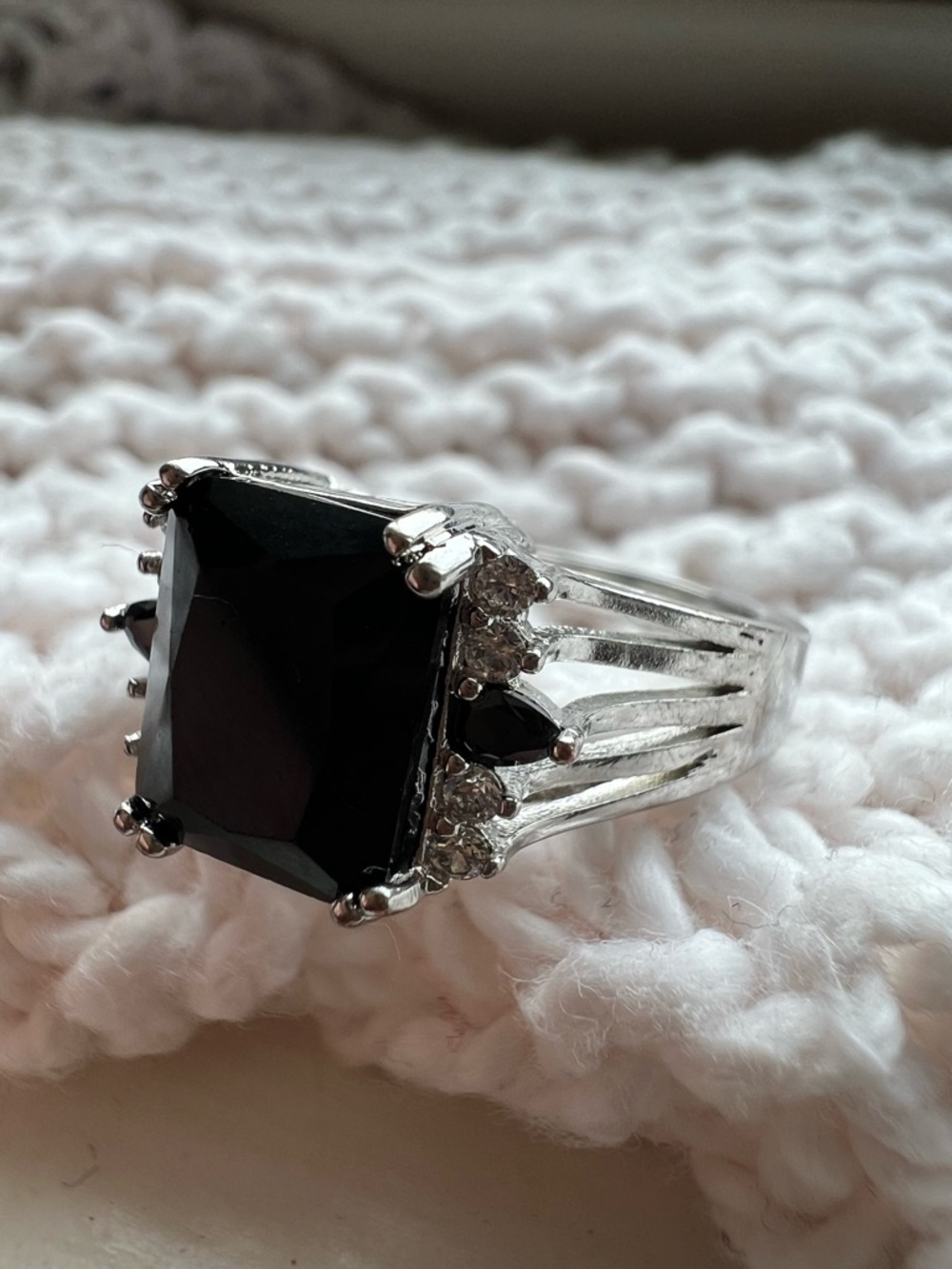 Vintage Unisex Sterling Silver Black Onyx Cocktail Ring with - signed 925 - 9.5 - Picture 4 of 11